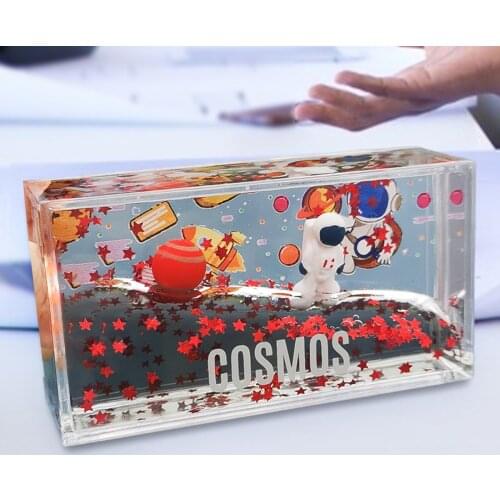 Fashion Spaceman Astronaut Rectangle Quicksand Office Desk Study Room Decoration Relieve Stress Dynamic Confetti Birthday Gifts