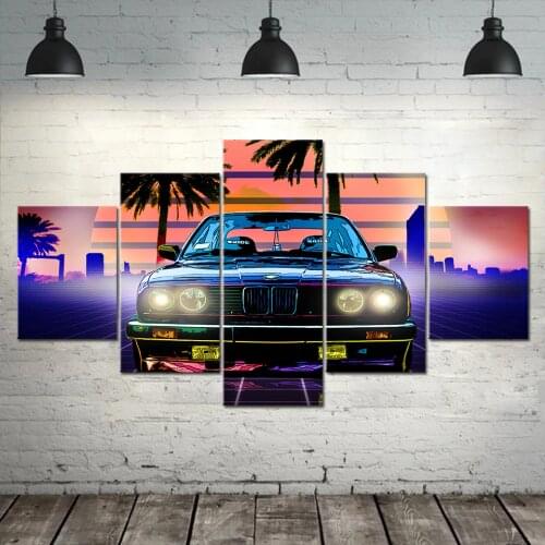 Wall Art 5 Piece Modular Picture Modern Painting Car Classic Retro Poster Canvas Print Living Room Home Decor