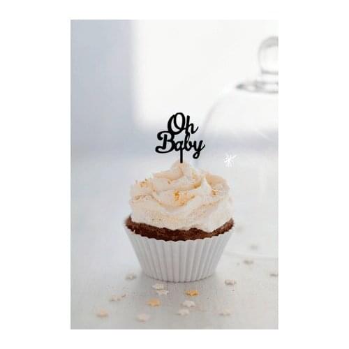 Set of 24 Black Oh Baby Cupcake Toppers Party Decors Babys Birthday Party Decoration acylic