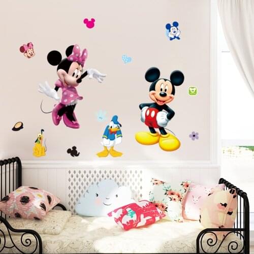 Mickey Minnie Mouse Cartoon Wall Stickers For Kids Room Decorations Movie Wall Art Removable Peel And Stick Comic Animals Decals