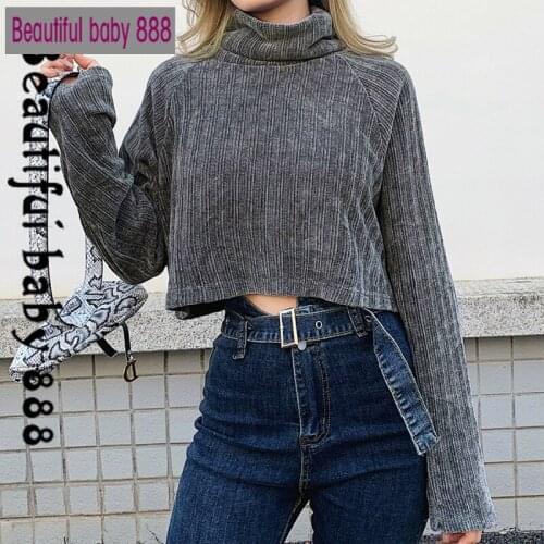 2020 New fall winter fashion retro leisure crop tops mujer Slim loose sweater autumn pure Harajuku turtleneck sweater womens top