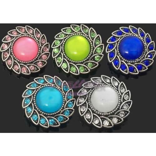 Wholesale metal Rhinestone Snap Buttons W126 flowers Diy Jewelry fit 18mm Snap button Necklaces/Bracelets for women