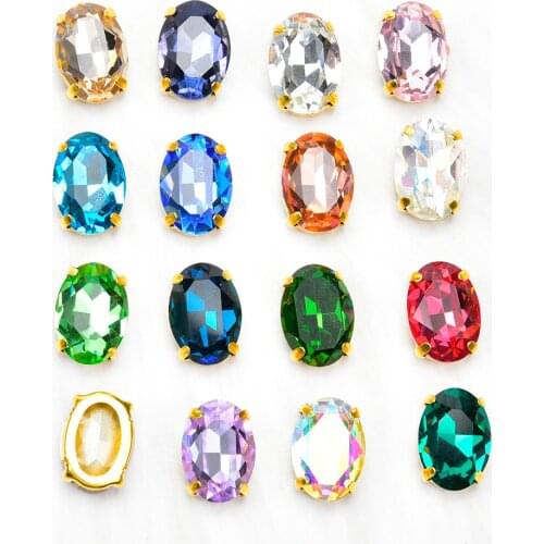 Oval High Quality Diamond 10*14Mm 15Pcs/Pack Opal Super Flash K9 Glass Gold Base Sew On Claw Rhinestones Garment Diy Accessories