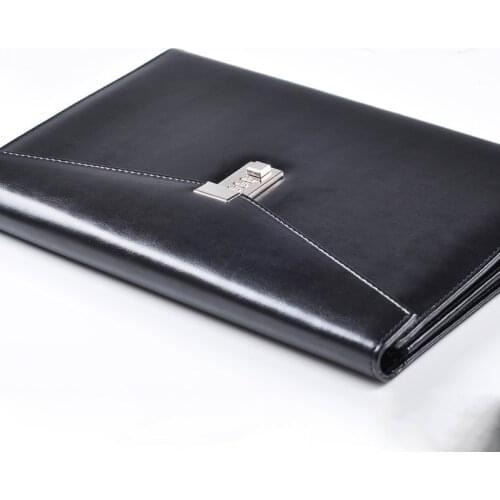 A4 Document File Folder with Lock Padfolio Fichario Password Briefcase Organzier Notebooks Handle PU Leather Office Manager Bag