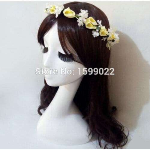 Calla Lily Wedding Flower Girl Crown Yellow Hair Accessories Bridesamaid Women Floral Halo Headband Beach Photography Props