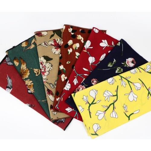 Chiffon Floral Printed Soft Handkerchief Polyester Men Hankies Wedding Banquet Party Pocket Square Flower Accessory Scarves