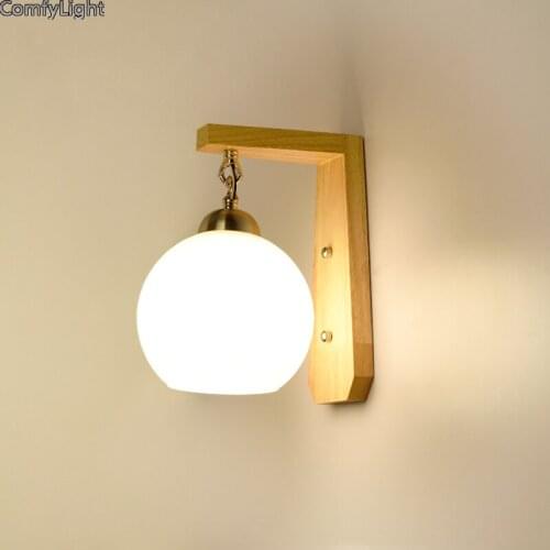Wood Glass Wall lamps led bedroom bedside decoration Nordic designer living Dining room corridor hotel wall light Holtel E27