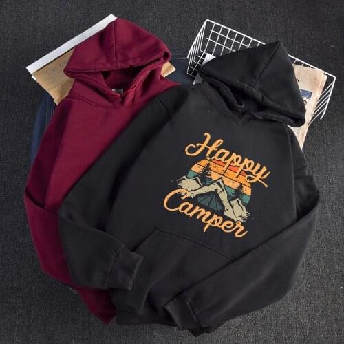 2020 Autumn Winter Hoodies Woman Long Sleeve Sweatshirt Female Hooded Hoody Fleece Happy Camper Woman Hoodies