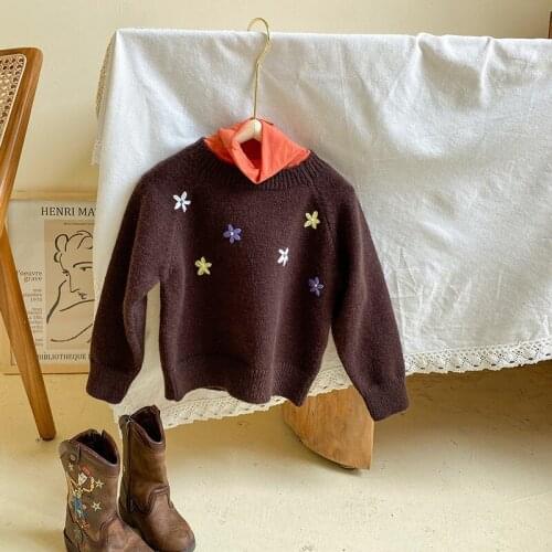 2021 Korea style girls boys printed knitted sweater autumn full sleeve fashion kids pullover sweater 2-7 years