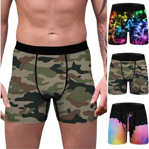 Boy Boxer Personality Fit Sports Boxer Shorts Mens Panties Camouflage Print Slim Breathable Sports Underwear Long Flat Pants