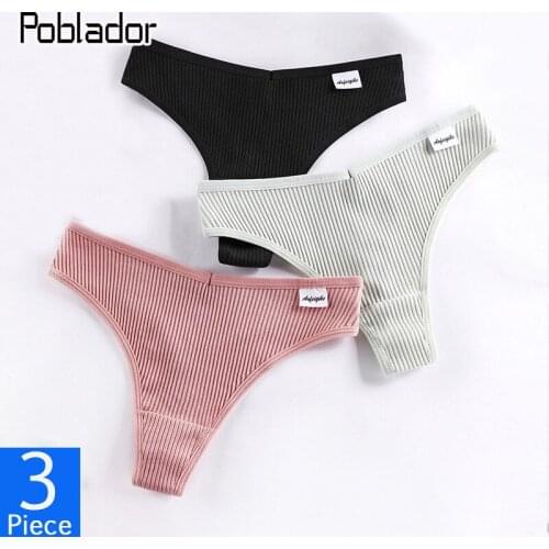 Poblador 3Pcs/Set Sexy Womens Cotton Sport Panties Underwear Seamless Soild Thongs Low Waist Female Comfort Lady Lingerie Tanga
