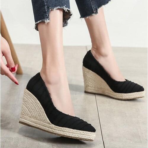 LIHUAMAO platform Wedges high heel for women espadrilles shoes slip on pointed toe Pumps party Casual comfortable shoes