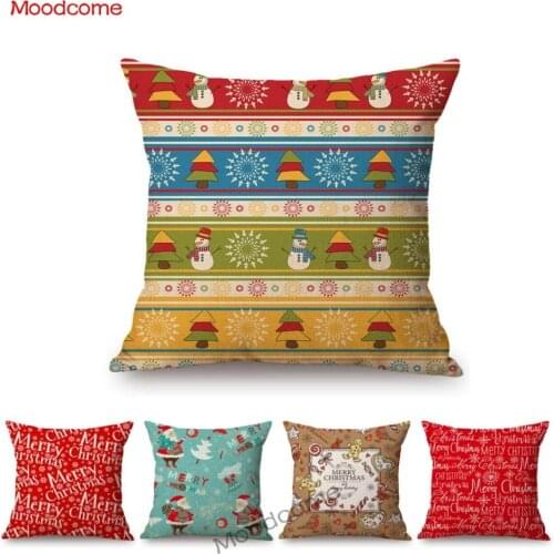 Cartoon Santa Claus Cute Red Letter Design Patten Sofa Throw Pillow Case Red letter Cotton Linen Indoor Cushion Cover
