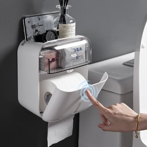 Waterproof Wall Mounted Toilet Paper Holder Bathroom Tissue Box Tray Roll Paper Plastic Toilet Paper Tray Double Layer Storage