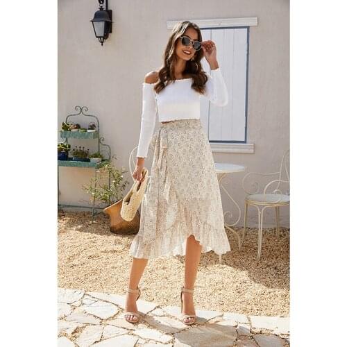 Women High Waist Chiffon Skirt Mini Floral Printed Midi Skirt Mid-Calf A-Line Flowing Irregular Skirts Women Summer Chic Skirt