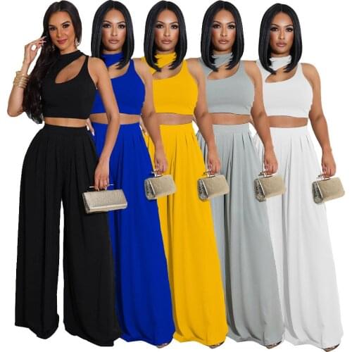 Plus Size Women Sets Two Piece Set Women Crop Top And Wide Leg Pants Elegant White 2 Piece Suit Ladies Tracksuits Outfits