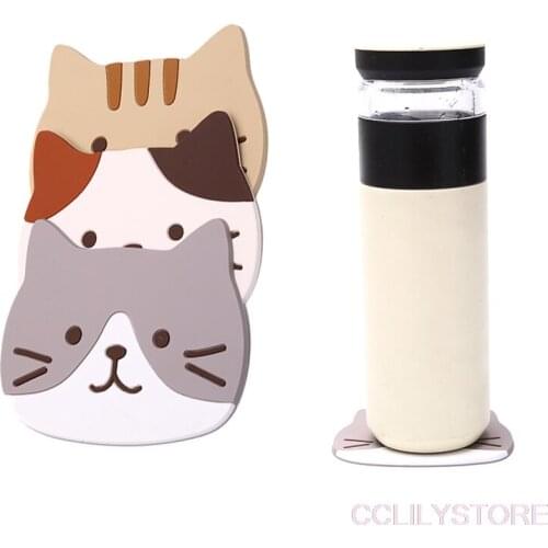 1PC Silicone Table Placemat Waterproof Bowl Pad Cute Cat Coaster Heat Insulation Mat Milk Coffee Coaster Non-slip