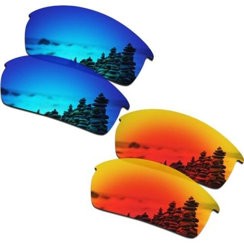 SmartVLT 2 Pairs Polarized Sunglasses Replacement Lenses for Oakley Bottlecap Ice Blue and Fire Red