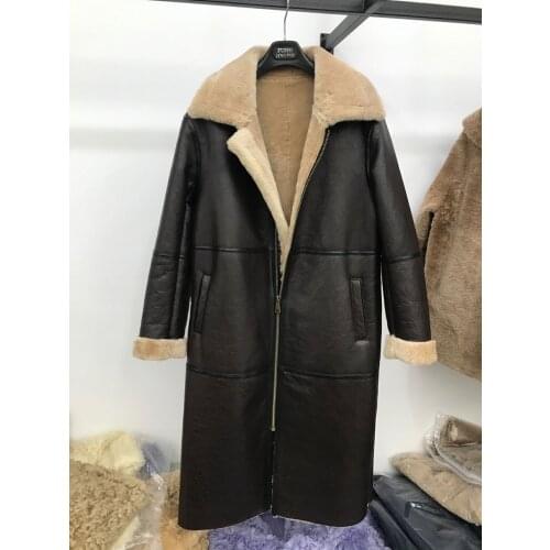 2021 womens winter fashion LUXUFRY MERINO sheep fur overcoat