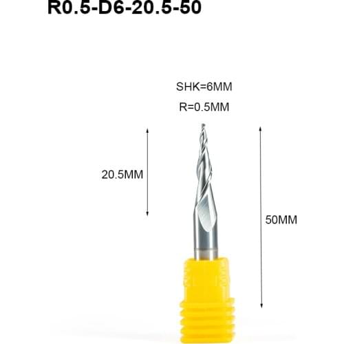 3pcs HRC55 SHK 6mm Tungsten carbide Tapered Ball Nose end mill CNC engraving carving router bits milling cutter wood and metal