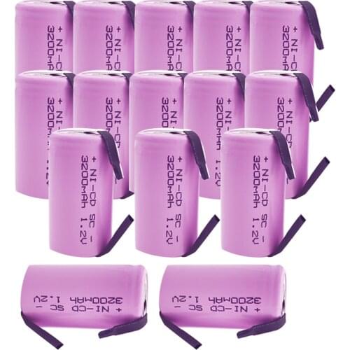 SUB 15pcs SC S C 1.2V 3200mAh Rechargeable Battery 4/5 Sub C Ni-cd Cell with Welding Tabs for Electric Drill Screwdriver