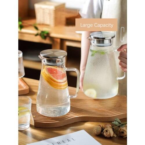 Large Glass Pitcher Jug Hot/Cold Water Kettle Food Level Teapot Juice Tea Carafe Bottle With Stainless Steel Lid Kitchen Tools