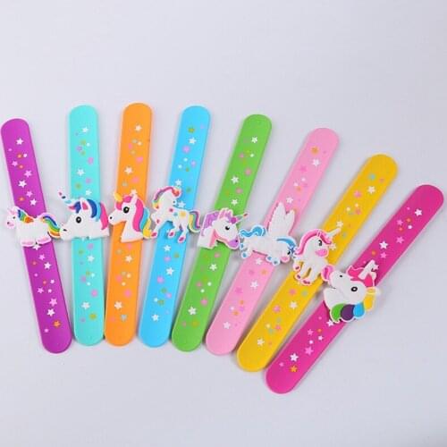1PCS Unicorn Slap Snap Wrap Wristband Band Bracelet Hand Ring Kids Boy Vogue Silicone Wristband Kids Toy Birthday Party Favors