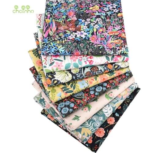 Chainho,Black Floral,Printed Twill Cotton Fabric,8pcs/Lot,40x50cm,Patchwork Cloth For DIY Quilting Sewing Baby&Childs Material