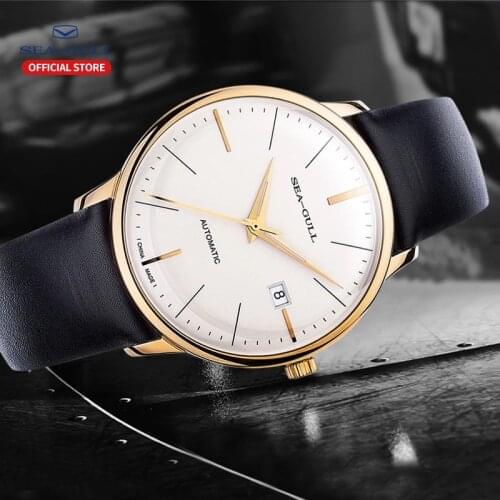 Seagull Top Brand Mens Automatic Mechanical Watch Business Waterproof Leather Strap Ultra-thin Sapphire Mechanical Watch