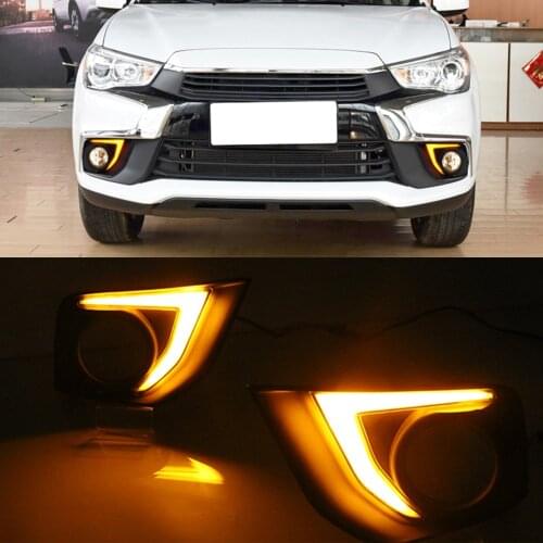 LED Daytime Running Lights For Mitsubishi Outlander Sport ASX RVR 2016 2017 2018 2019 DRL Fog lamp cover with yellow signal