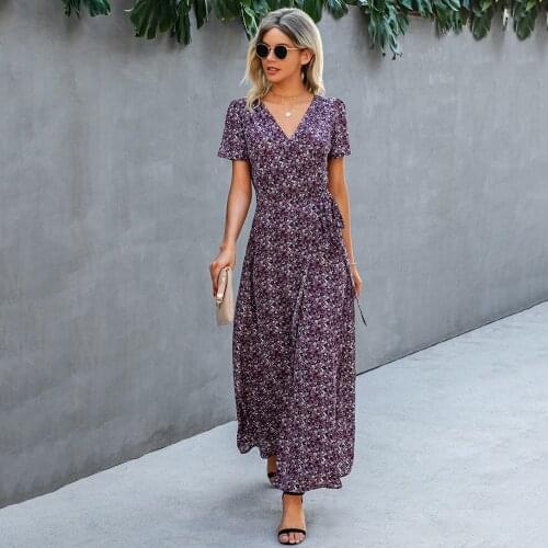 Feelycc Dot Printed Loose Dress Elegant Women V-Neck Long Dresses Ladies Casual Long Sleeve Party Dress Vestidos