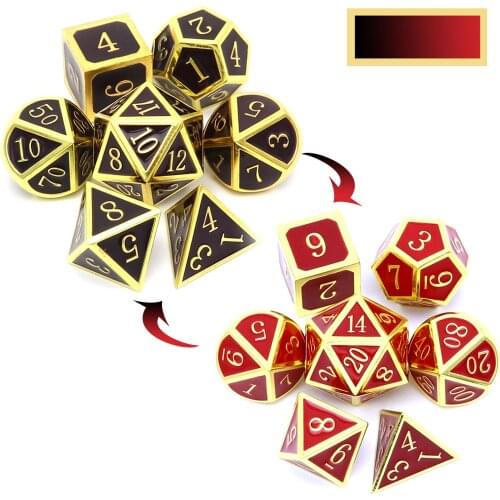 Haxtec Metal Dice Gold Black Red Color Changing Dice Polyhedral DND Dice Set Temperature Dice