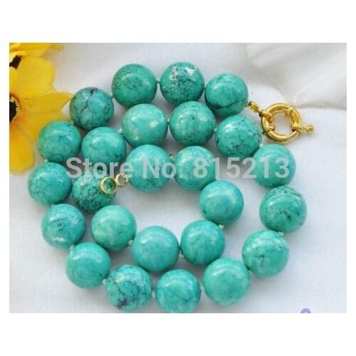 HOT Sell* S1483 Rare 17" 16mm round green stone bead NECKLACE (B04)