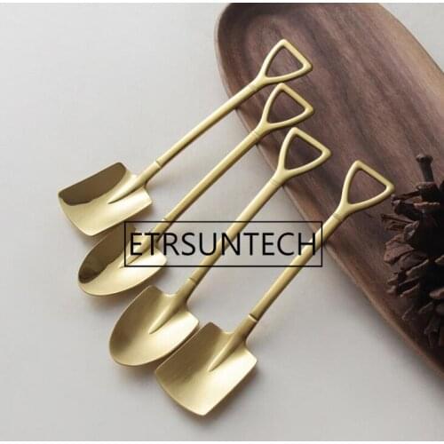100pcs Stainless Steel Small Shovel Spoon Gold Silver Handle Spoons Flatware Ice Cream Drinking Tools Kitchen Gadget