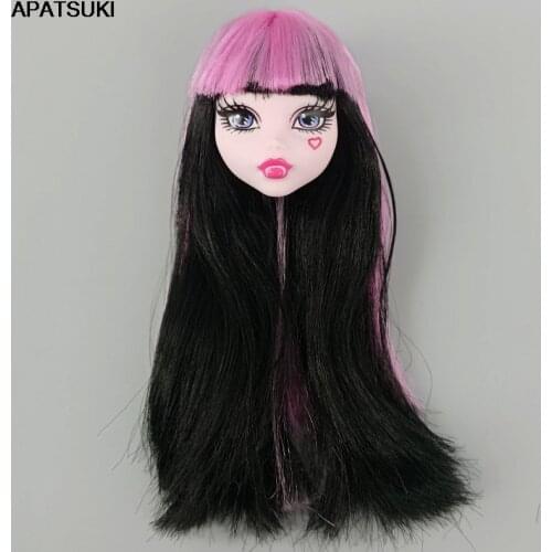 1/6 BJD Doll Head for Monster High Doll Make-up Heads for Monster Doll Soft Plastic DIY Toy Make Up Doll Head with Long Wig Hair