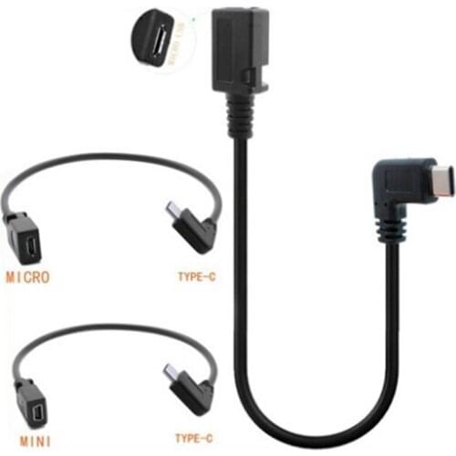 Micro-USB female to type-C male bending to mini-USB cable adapter Elbow connector convertor 90 right angle