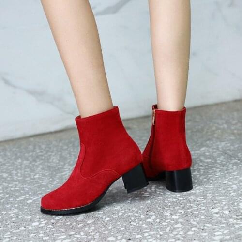 Fall 2020 fashion side zipper Booties frosted medium heel sweet 34-48 size black trend