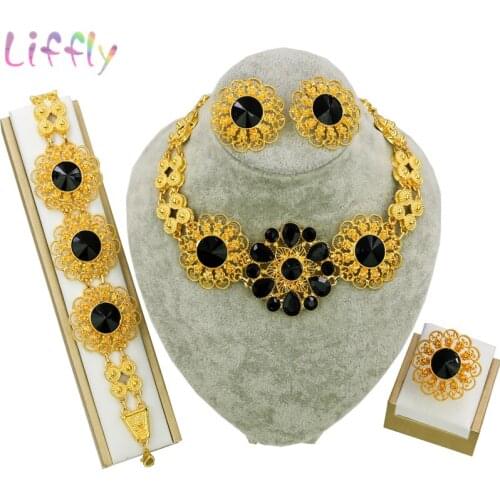 Fashion Jewelry Sets Dubai Gold Jewelry Sets for Women African Necklace Earrings Ring Bracelet Bridesmaid Jewelry Sets