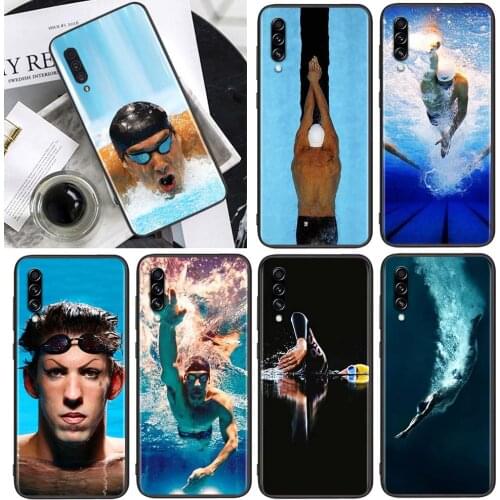 Michael Phelps Swimming for Samsung Galaxy A90 A80 A70 A60 A50 A40 M30 A20E A2Core A10S A10E Soft Black Phone Case