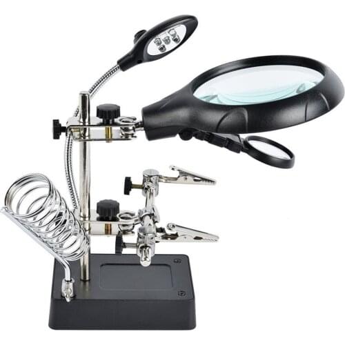 Desktop Magnifying Glass With Lamp LED Light Helping Hands Magnifier Station Lighted Stand Reading Soldering Iron Stand