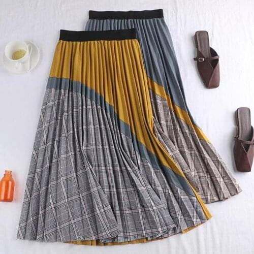2020 New Geometric Long Knit Women Pleated Skirt Autumn Winter Thick Warm A Line Skirt Elgant Knitted Sweater Skirt Femme
