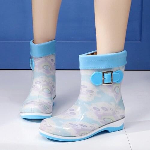 2019 new fashion quality lady PVC rubber shoes warm rain boots bright womens high-heeled elastic low-tube rainboots women shoes
