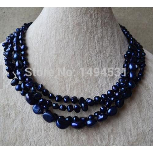 Wholesale Pearl Jewelry - Navy Color 6-10mm 18 Inches Baroque Genuine Freshwater Pearl Necklace - Handmade Ladys Jewelry