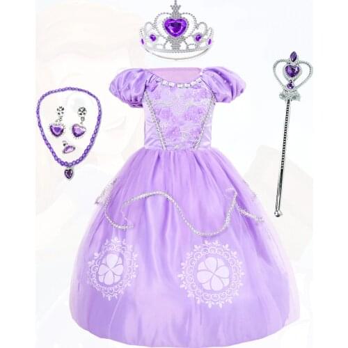 Girls Sofia the First Princess Dress Kids Clothes Summer Flare Sleeve Dress Children Birthday Party Cosplay Fancy Costume
