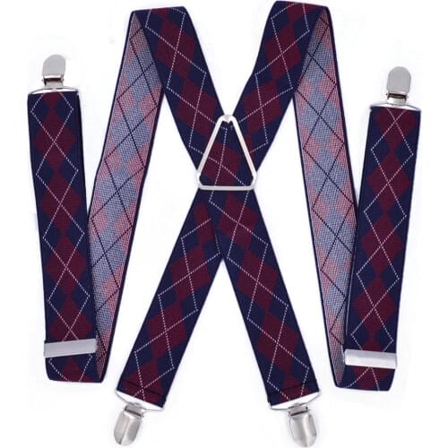 Large Size Suspenders big Men Adjustable Elastic X Back Pants Women Suspender for Trousers 55 Inch Clips red plaid navy blue