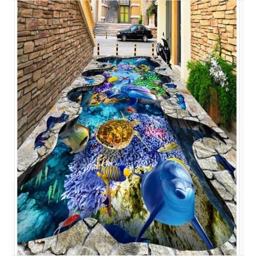 PVC Wall paper self-adhesive Floor mural Underwater World Dolphin Custom Photo self-adhesive 3D floor