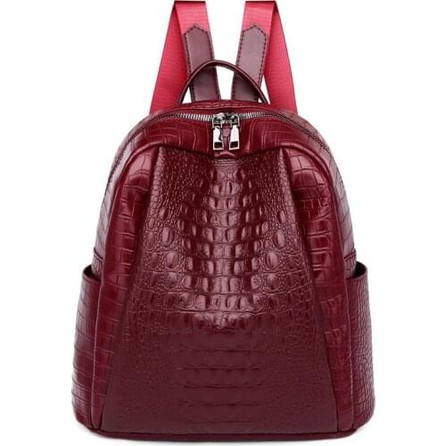 2021 New Crocodile Pattern Leather PU Womens Backpack Youth Fashion Female Student School Bag Girl Shoulder Bag Travel Backpack