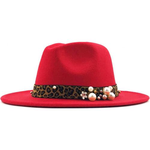 Fedoras Winter wool For Women Wide Brim Felt Hat Ladies Tweed Army Green Jazz Cap Female Leopard Winter Elegant Pork Pie Hat