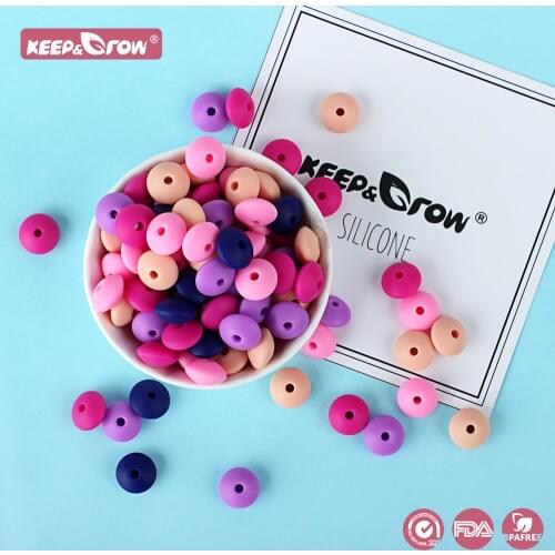 Keep&Grow 50Pcs 12MM Silicone Lentil Beads Food Grade Abacus Beads BPA Free Baby Teether Toys For Teething Pacifier Chain Making