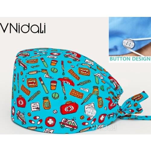 Unisex With buttons cap lab pet shop scrub cap nursing hats nurse accessories Cotton cap With sweat towel Pet care cap